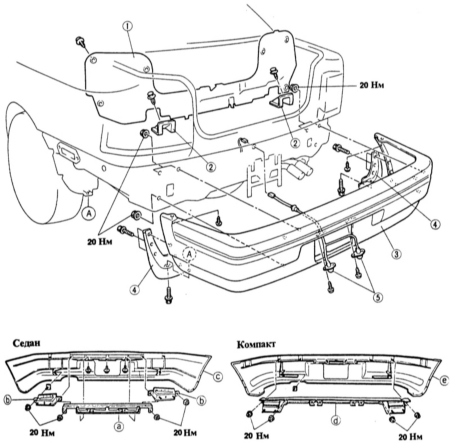  Снятие и установка заднего бампера Mazda 323