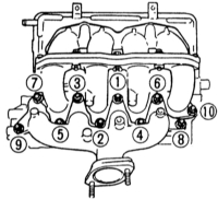  Подтягивание болтов впускного и выпускного коллекторов Mazda 323